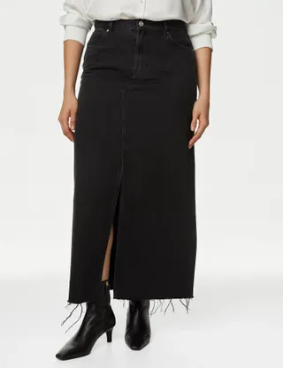 M&S Collection + Denim Split Front Maxi Skirt