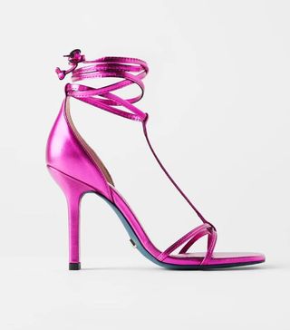 Zara + Blue Collection Tied Leather High Heel Sandals