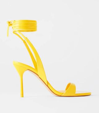 Zara + Tied Leather High Heeled Sandals With Straps