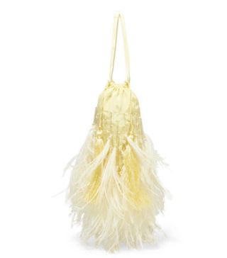 Attico + Feather-Trimmed Beaded Satin Pouch