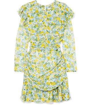 Veronica Beard + Ruched Floral-Print Silk-Chiffon Minidress