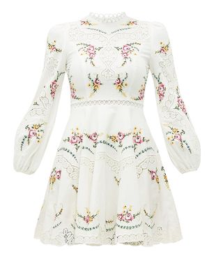 Zimmerman + Allia Floral-Embroidered Linen-Blend Minidress