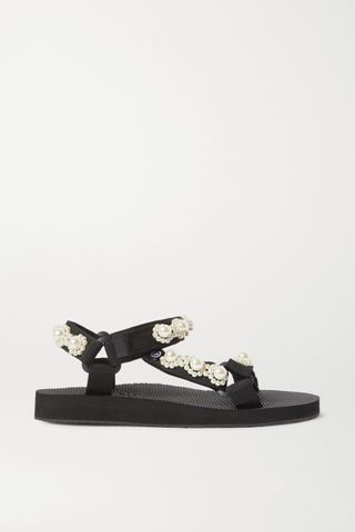 Arizona Love + Trekky Chic Faux Pearl-Embellished Canvas Platform Sandals