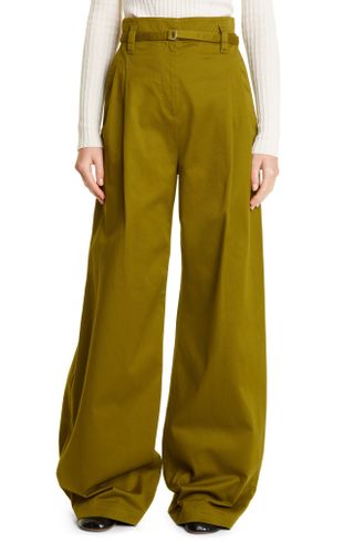 Proenza Schouler White Label + Belted High Waist Twill Wide Leg Pants