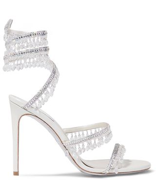 René Caovilla + Cleo Embellished Metallic Satin and Leather Sandals
