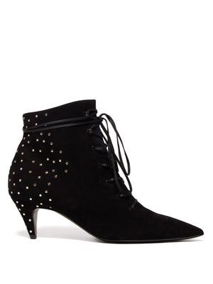 Saint Laurent + Charlotte Studded Lace-Up Suede Ankle Boots