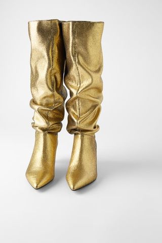 Zara + Metallic Kitten Heel Boots
