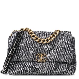 Chanel + Tweed Quilted Medium Chanel 19 Flap Black White