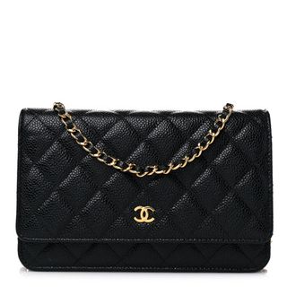 Chanel + Caviar Quilted Wallet on Chain Woc Black