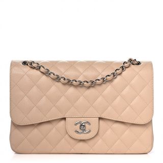 Fashionphile + Chanel Caviar Quilted Jumbo Double Flap Beige Clair