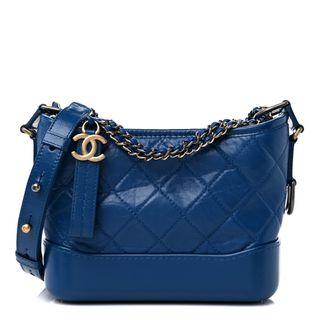 Chanel + Aged Calfskin Quilted Small Gabrielle Hobo Blue