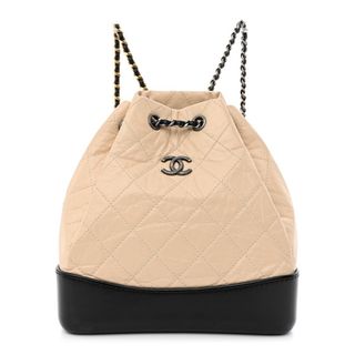 Fashionphile + Chanel Aged Calfskin Quilted Small Gabrielle Backpack Beige Black