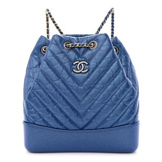 Chanel + Iridescent Aged Calfskin Chevron Quilted Small Gabrielle Backpack Blue