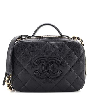 Rebag + Chanel Top Handle Zip Around Vanity Case With Chain Quilted Caviar Small