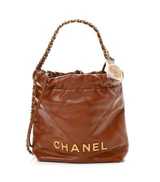 Fashionphile + Chanel Shiny Calfskin Quilted Mini Chanel 22 Light Brown