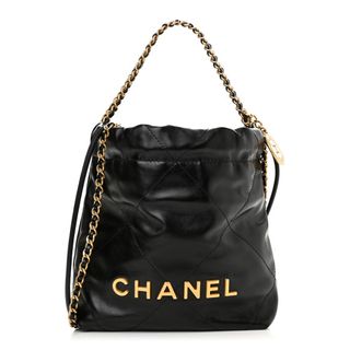 Chanel + Shiny Calfskin Quilted Mini Chanel 22 Black