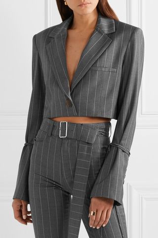 Orseund Iris + Box Cropped Pinstriped Wool-Blend Blazer