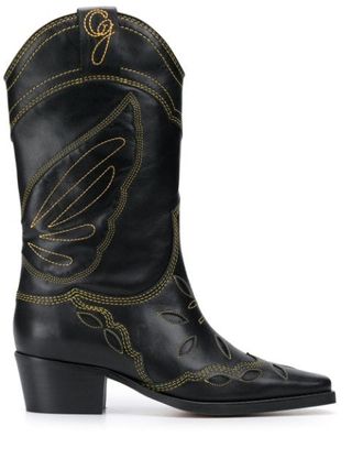 Ganni + Embroidered Cowboy Boots
