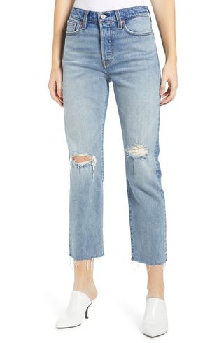 Levi's + Wedgie High Waist Ripped Crop Straight Leg Jeans