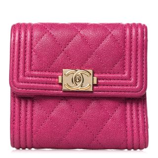 Chanel + Caviar Quilted Compact Boy Wallet Dark Pink