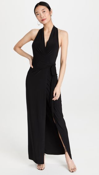 Norma Kamali + Halter Wrap Straight Gown