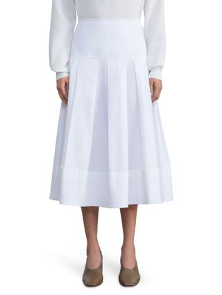 Lafayette 148 New York + Pleated Organic Cotton Poplin Midi Skirt