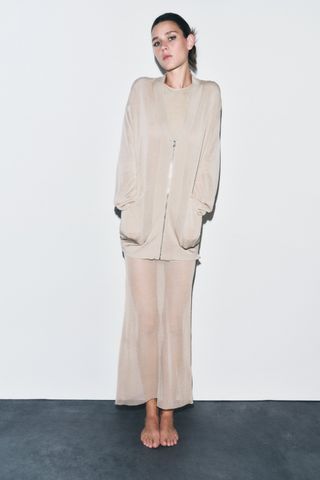 Zara + Semi-Sheer Knit Bomber Cardigan