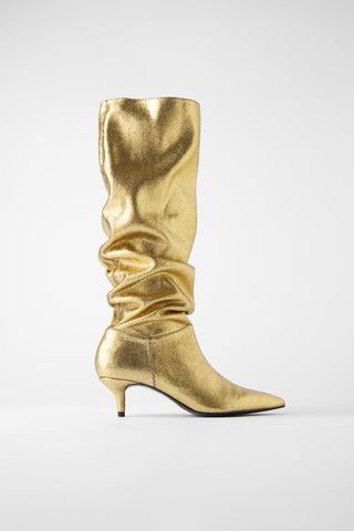 Zara + Metallic Kitten Heel Boots