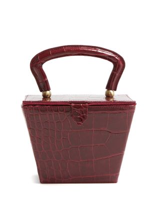 Staud + Sadie Mini Crocodile-Effect Leather Box Bag