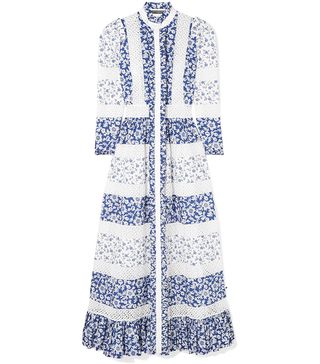 Alexander McQueen + Crocheted Lace-Trimmed Floral-Print Cotton-Poplin Maxi Dress