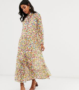 Neon Rose + Volume Maxi Shirt Dress in Vintage Ditsy Foral
