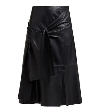Joseph + Renne Tie-Front Leather Midi Skirt