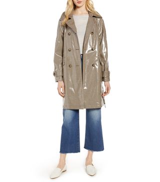 Halogen + Water Resistant Coated Plaid Trench Coat