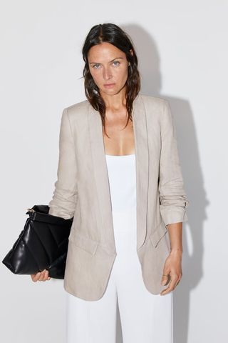 Zara + Linen Blazer With Pockets