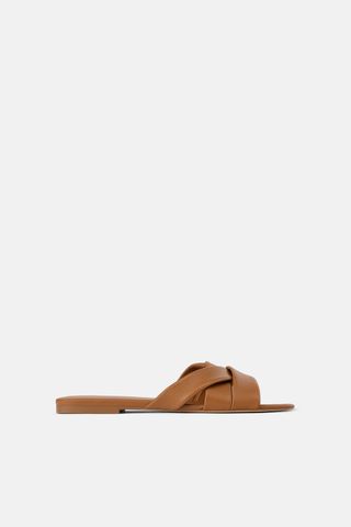 Zara + Low-Heeled Strappy Leather Sandals