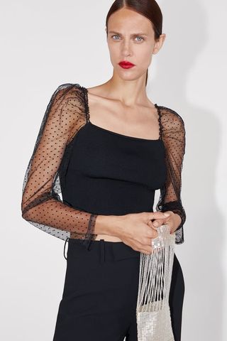 Zara + Knit Top With Dotted Mesh
