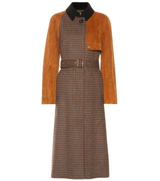 Salvatore Ferragamo + Checked Wool and Suede Trench Coat