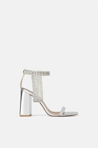 Zara + Metallic Rhinestone Heeled Sandals