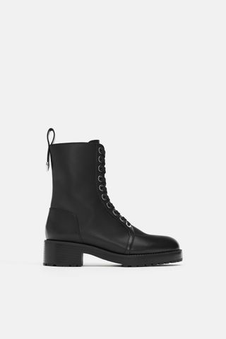Zara + Micro Studded Leather Biker Ankle Boots