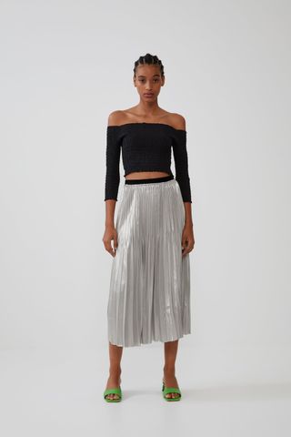 Zara + Pleated Metallic Skirt