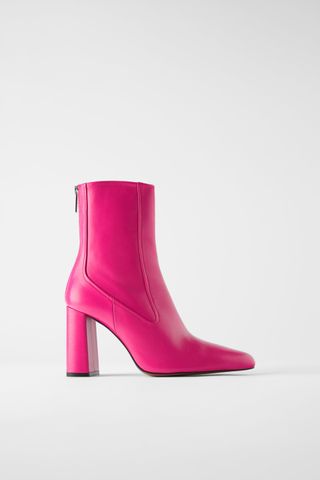 Zara + Leather Heeled Ankle Boots With Narrow Shaft