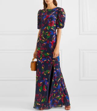 Saloni + Annie Floral-Print Silk-Satin Maxi Dress