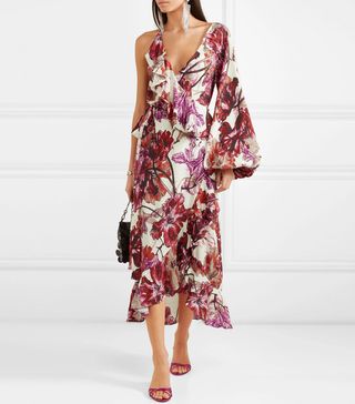 Rotate Birger Christensen + Asymmetric Ruffled Floral-Print Crepe Wrap Dress