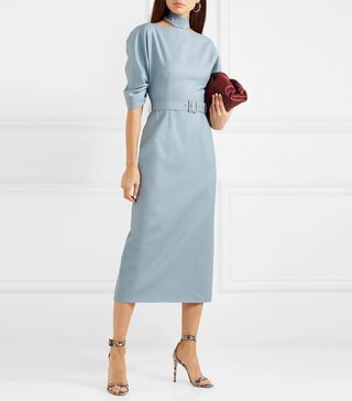 Emilia Wickstead + Belted Wool-Crepe Midi Dress