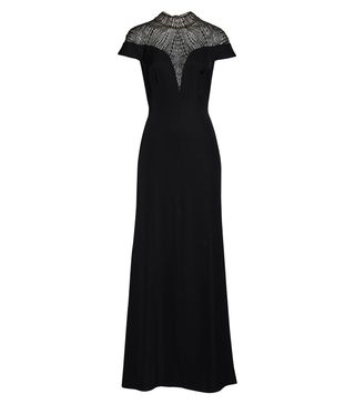 Tadashi Shoji + Mock Neck Embroidered Mesh Bodice Gown