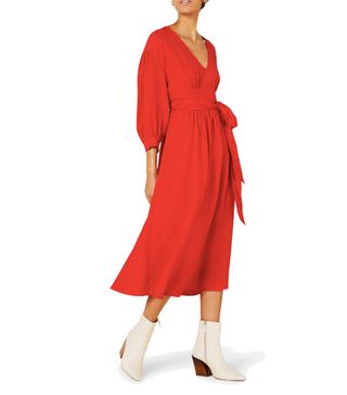 Finery London + Nadine Tie Waist Dress, Red