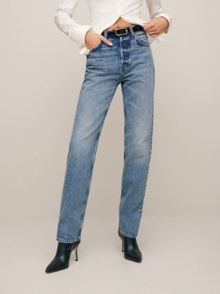 Reformation + Rowe Mid Rise Relaxed Straight Jeans