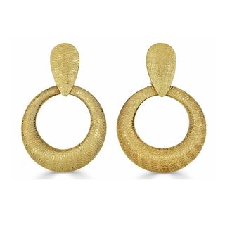 Jill Heller + 1970s Unsigned 14 Karat Gold Textured Clip-On Door Knocker Earrings