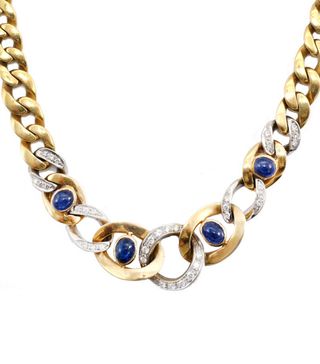 Ashley Zhang + Diamond Link Necklace With Sapphire Cabochons