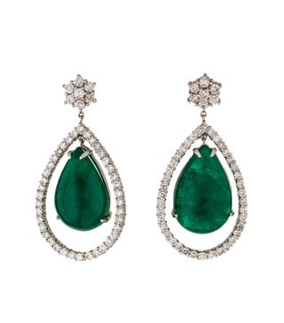 The RealReal + 14K 42.08ctw Emerald & Diamond Drop Earrings